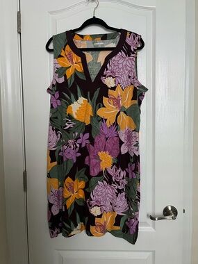 Lands' End Sleeveless Floral Shift Dress in Purple, Mustard & Green